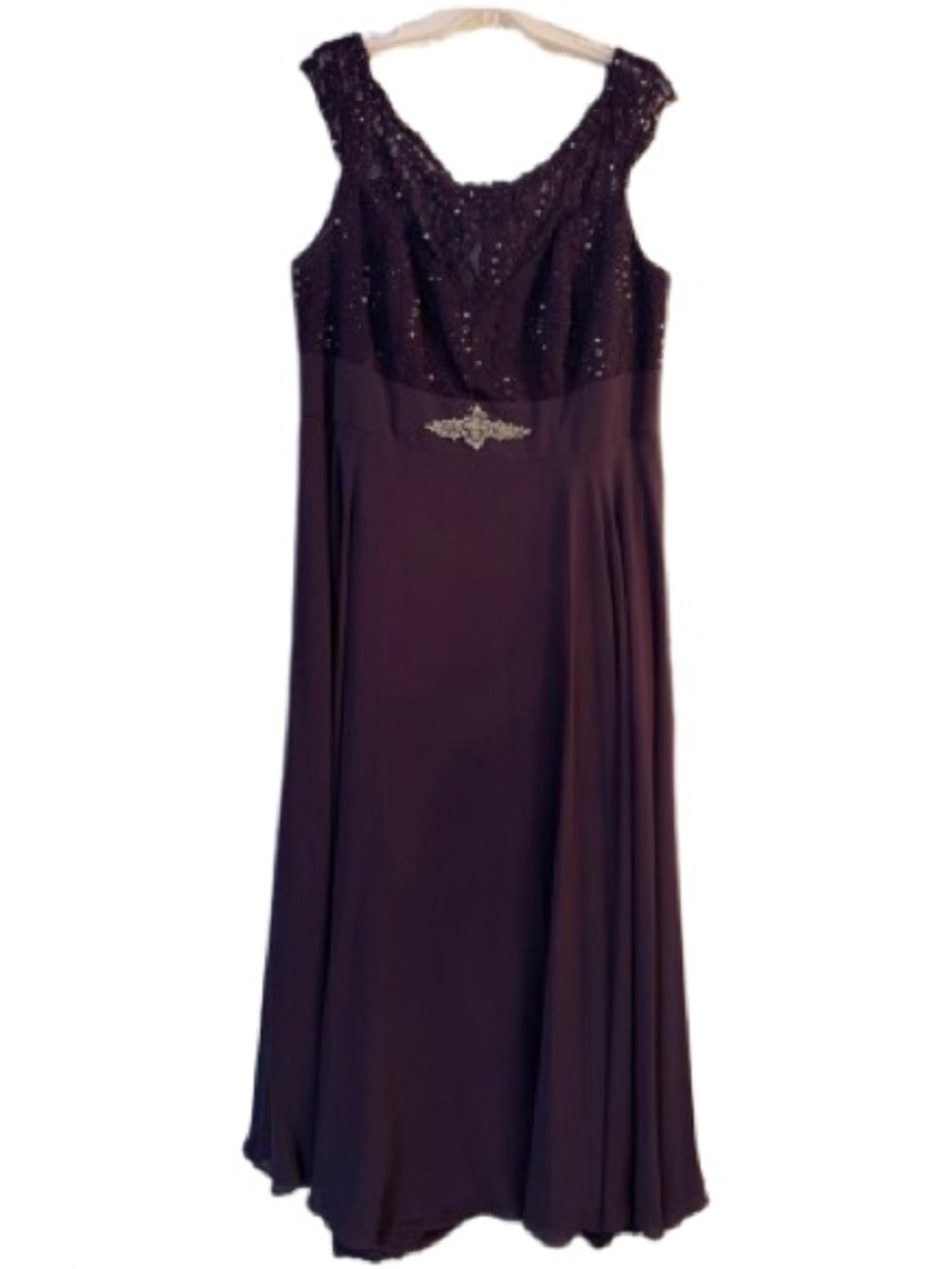 Alfred Angelo Eggplant Purple Sequin Lace & Chiffon Gown Size 16/18 -PTP 21”